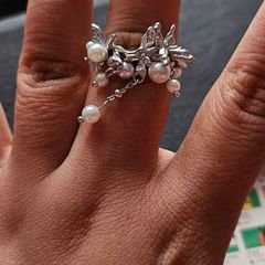 Sumiyaki Butterfly Faux Pearl Adjustable Ring