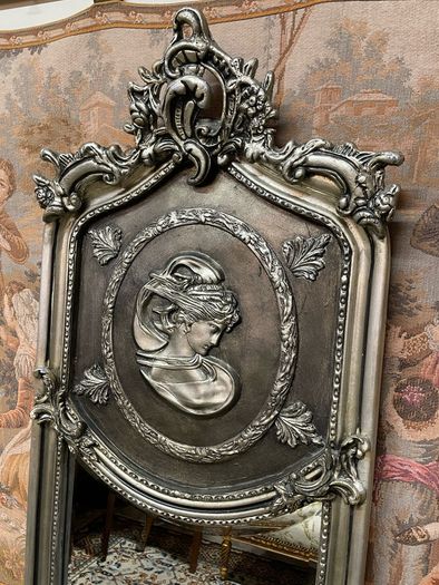 FLASH SALE ! Was 295 now 230 !Beautful Long & Narrow Silver Gilt Plaque Decorated Panel Mirror.
