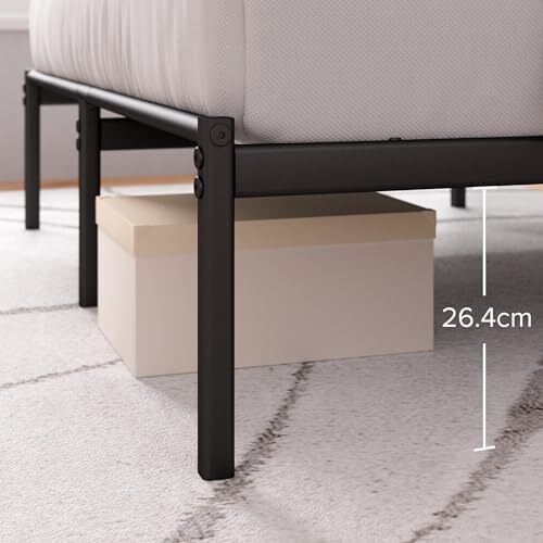 Double Bed Frame with Headboard - 4ft6 (135 x 190 cm) - 14'' Height - Metal Bed Base with Steel Slat Support - Storage Space Underneath - Modern Design - Easy Assembly - Black