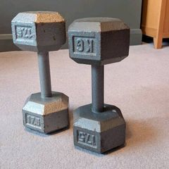 Pair of solid case iron dumbbells