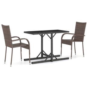 3 Piece Garden Dining Set Brown