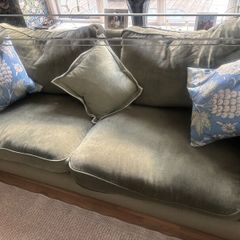 2 large Duresta Sofas green velvet