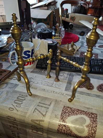Beautiful Old Pair of Brass Fire Dogs Postage Available or Collection