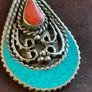 Red Coral & Turquoise Tibetan Silver Earrings Image 4