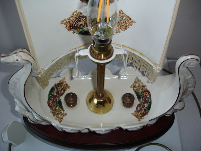 CRE Irish Porcelain Hand Made Viking Ship Table Lamp in Galway