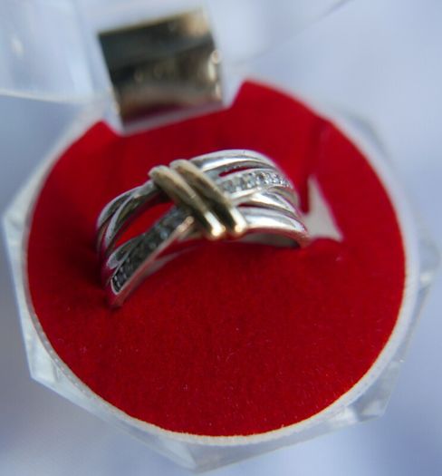 Vintage 9Ct Yellow Gold 375 and Sterling Silver 925 Ring,  Hallmarked 375 - 925  , 3,74g size N1/2