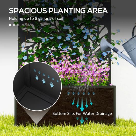 Outdoor Metal Planter, with Back Trellis - Black