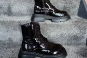 Black Shinny leather funky ankle boots, size 40