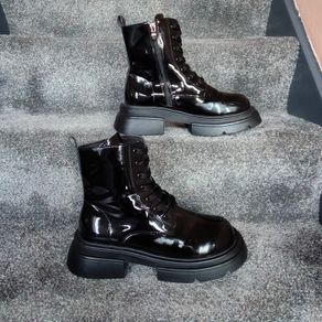 Black Shinny leather funky ankle boots, size 40