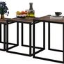 Nesting Tables Set of 3 Wooden Coffee Table, Stacking Side End Tables Steel Metal Frame, for Living Room, Black and Rustic Brown Image 2