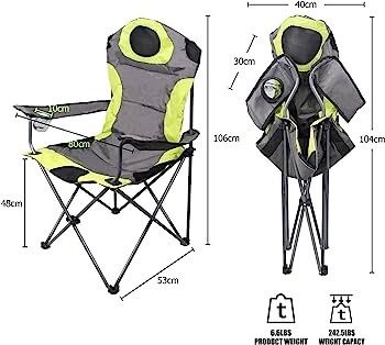 Camping Chair, Padded Camping Chairs for Adults with Armrests and Cup Holder, Heavy Duty Folding Chair Portable for Fishing Beach, Perfect for Caravan Trips, BBQs, Garden, Picnic, Travelling (FREE SHIPPING)