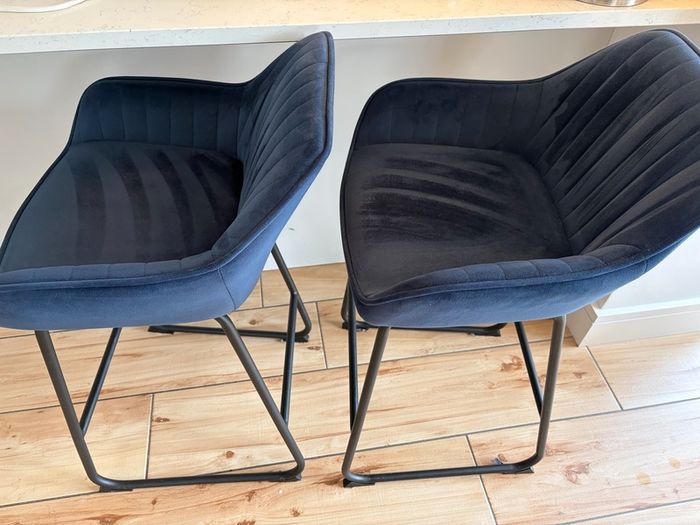 Pair of Navy Blue Velvet Bar Stools Set of 2