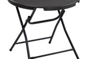 Foldable Round Garden Table for 4, Outdoor Dining Table with HDPE Tabletop and Steel Frame, 80 x 80 x 73 cm, Dark Grey