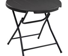Foldable Round Garden Table for 4, Outdoor Dining Table with HDPE Tabletop and Steel Frame, 80 x 80 x 73 cm, Dark Grey