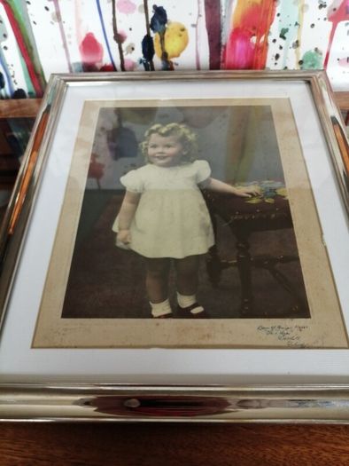 Large Vintage Framed Tinted Photo Portrait of a Young Girl