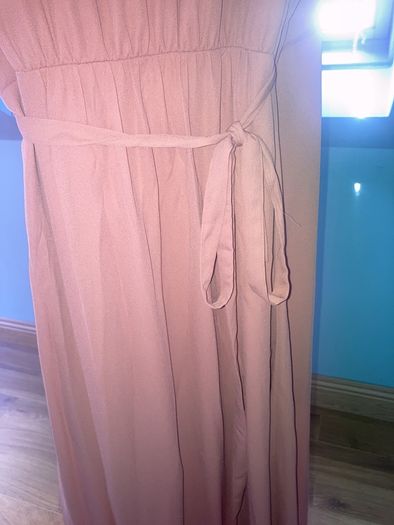 Long wedding guest/bridesmaid maxi dress blush pink/peach tone