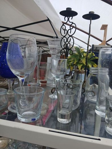 large collection of glassware