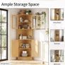 Tall Corner Storage Cabinet, Bathroom Corner Shelf Unit with Glass Door and 5 Storage Shelves, Freestanding Sideboard Cabinets for Living Room Kitchen, Nature Image 5