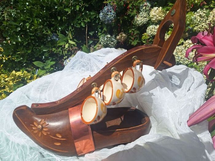Vintage French or Dutch clog wine bottle holder