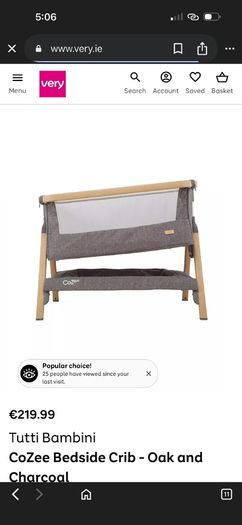 Tutti Bambini CoZee Bedside Crib - Oak and Charcoal