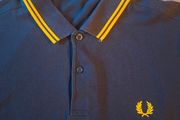 Fred Perry Navy Blue Polo Shirt Yellow Gold Twin Tip Laurel Size L