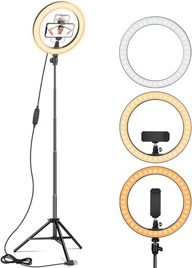 FREE EXPRESS SHIPPING  10" with 67" Extended Tripod Stand & Phone Holder for YouTube Video, Camera Led Ring Light for Streaming, Makeup, Selfie Photography Compatible with iPhone Android