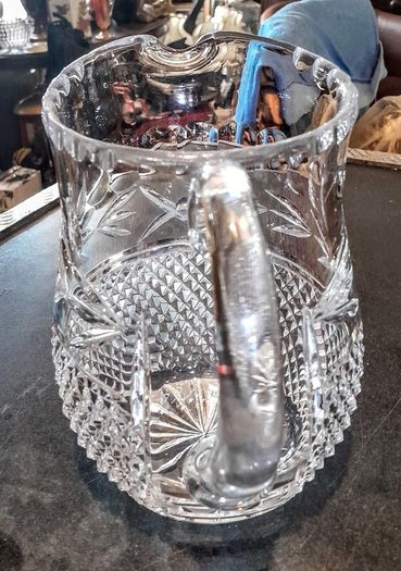 Large mid century hand cut crystal pitcher