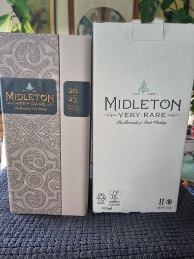 The bottle and packaging of the exclusive Irish whiskey Midleton Very Rare Vintage Release 2023.