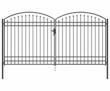 Fence Gate Double Door with Arched Top Steel 400x200 cm Black