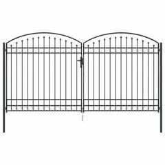 Fence Gate Double Door with Arched Top Steel 400x200 cm Black