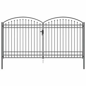 Fence Gate Double Door with Arched Top Steel 400x200 cm Black