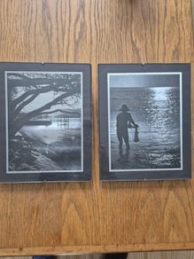 A beautiful, matching pair of authentic vintage Dufex metallic foil art prints, originally produced by F.J. Warren Ltd. in England.