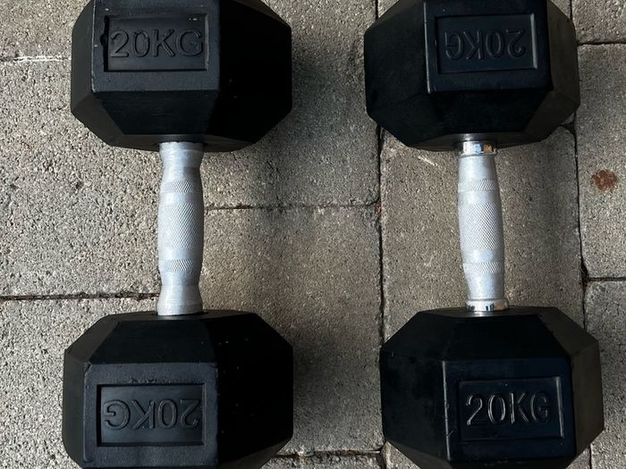 2x20kg rubber hex dumbbells