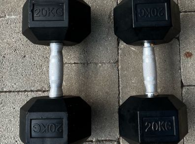 2x20kg rubber hex dumbbells