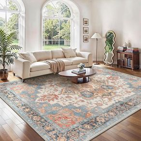 Large Washable Rugs for Living Room 200x290cm, Extra Large Area Rug, Vintage Boho Rugs, Low Pile, Non-Shedding, XXL Carpet, Traditional Oriental Design, Dining Room, Home Office, Bedroom