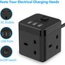 Compact Cube Extension Lead with 3 USB Slots (5V/3.1A) 3 Outlet Power Strip Surge Protected Power Socket with 1.5M Cable for Home, Office, Hotel, Travel -Black Image 6