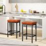 Bar Stools Set of 2, 66 cm Bar Stools, Bar Stools Caramel Brown Leather, 6 cm Thick Cushion Bar Chair, Kitchen Chairs with Metal Frame, Bar Chairs for Kitchen Image 6