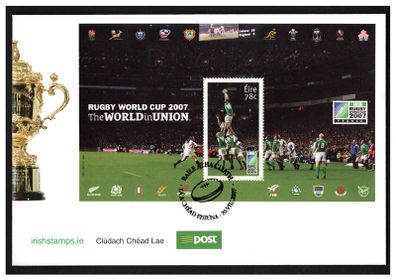 2007 Ireland Rugby World Cup Commemorative Stamp 78c Miniature Sheet Stamp An Post First Day Cover (FDC)