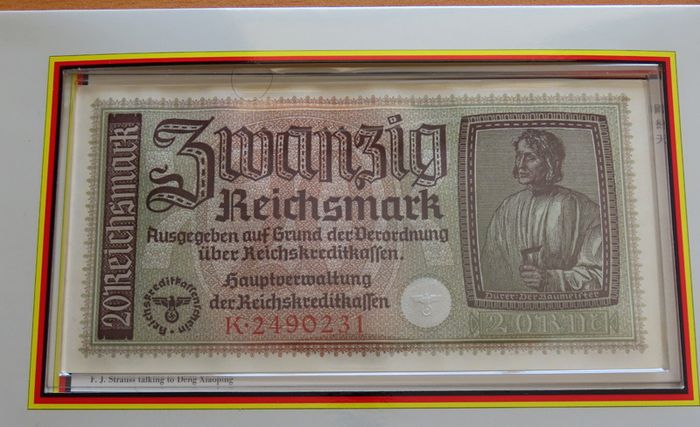 Third Reich Germany WW2 | 20 Reichsmark RARE banknote 1940 - 1945 | 2 Mark Coin in China friendship collectors set