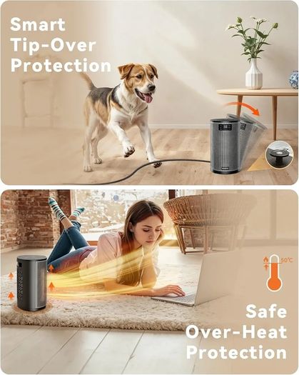 Electric Heater 1500W Space Silent Heaters for Home Low Energy, 4 Modes Portable Ceramic Fan Heater with Thermostat, Overheat & Tip Over Protection, 8H Timer, for Bedroom Indoor Use