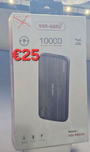 Power Bank Latest Ven dens VD-PB036 10000mAh 2A Fast charging high quality portable lightweight design In Black Colour.