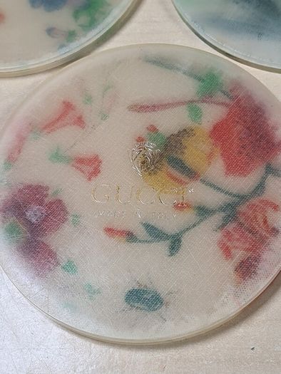 Vintage GUCCI coasters flora and fauna acrylic set of 4 Genuine Rare
