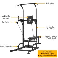 Complete Home Gym Bundle - Power Tower, Folding Bench, Dumbbell Set, Pump Barbell & Cable System