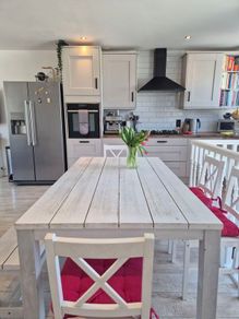 White Wooden Table, Bench, Chairs