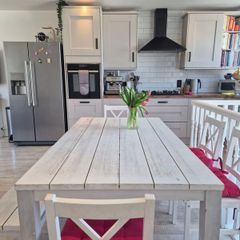 White Wooden Table, Bench, Chairs