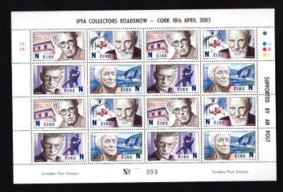 2005 Ireland IPTA Roadshow Cork April 10th 2005 Commemorative Stamps Exhibition Souvenir on 2004 Nobel Sheet Mint Never Hinged (MNH) Number 393