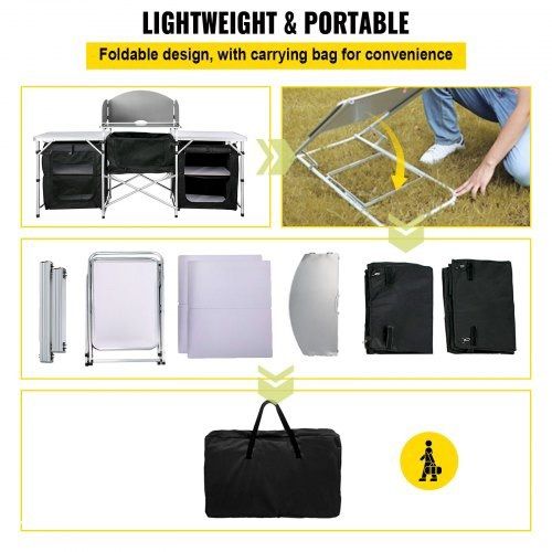 Black Camping Outdoor Kitchen Steel Windscreen Camping Kitchen Storage Table 3 Zippered Bags Camping Cook Table 2 Side Tables Camp Cook Table Portable Outdoor Camping Table for Outdoor (FREE SHIPPING)