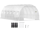 Walk-in Tunnel Greenhouse, 20 x 10 x 7 ft Portable Plant Hot House w/ Galvanized Steel Hoops, 3 Top Beams, 4 Diagonal Poles, 2 Zippered Doors & 12 Roll-up Windows,