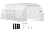 Walk-in Tunnel Greenhouse, 20 x 10 x 7 ft Portable Plant Hot House w/ Galvanized Steel Hoops, 3 Top Beams, 4 Diagonal Poles, 2 Zippered Doors &amp; 12 Roll-up Windows,