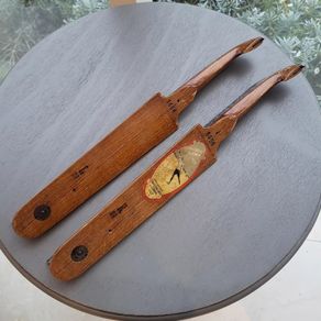 Vintage 1940s Dutch wood and metal ice skates